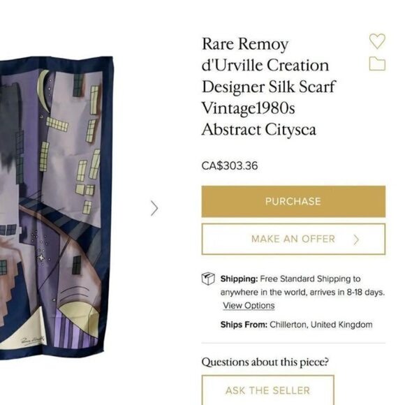 Vintage 1960s Remoy D'Urville 100% Silk Scarf - Picture 5 of 5